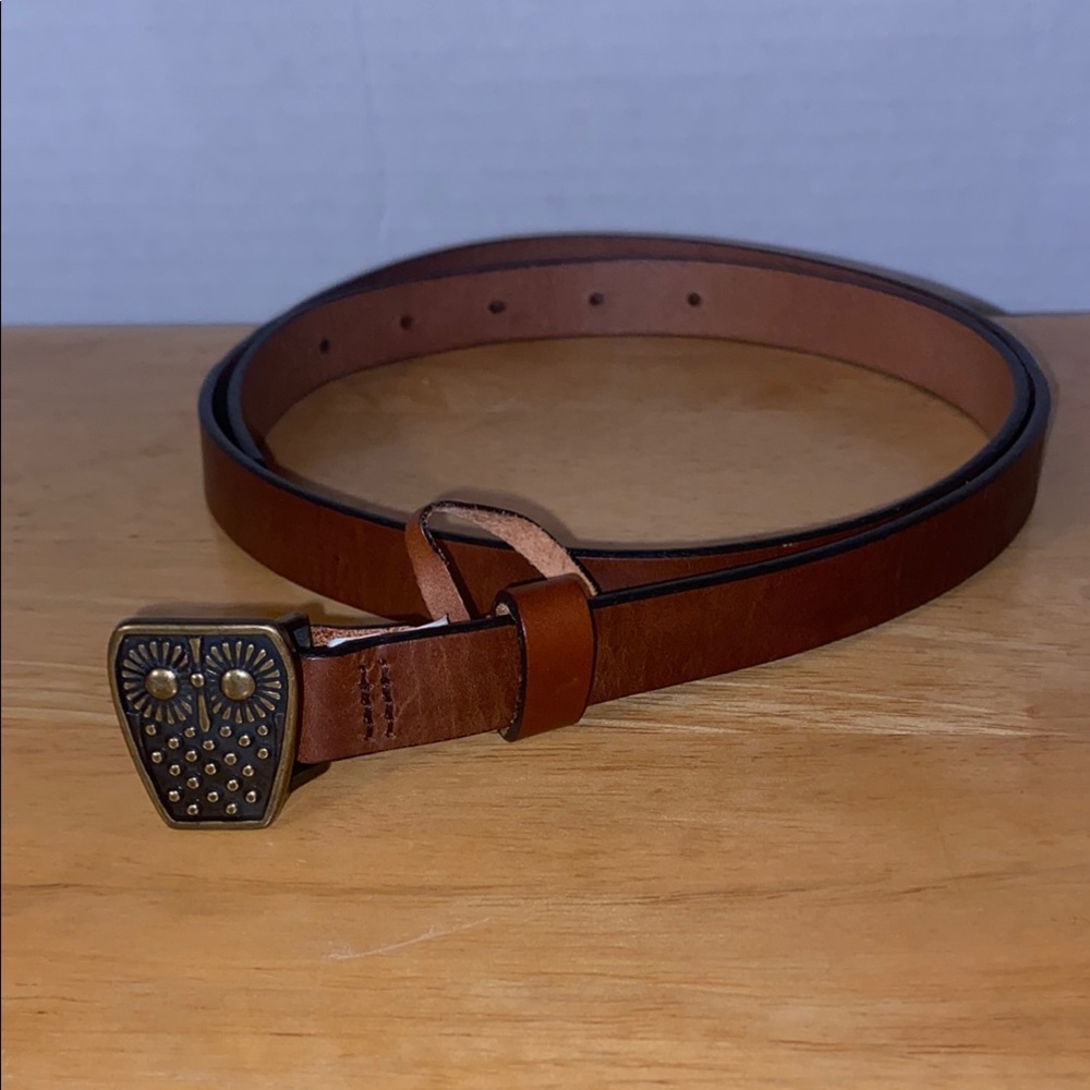 Brown Leather Belt with Owl Buckle